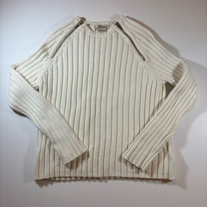 Michael Kors Women's Cream Ribbed Sweater Crew Neck with Zipper Accents